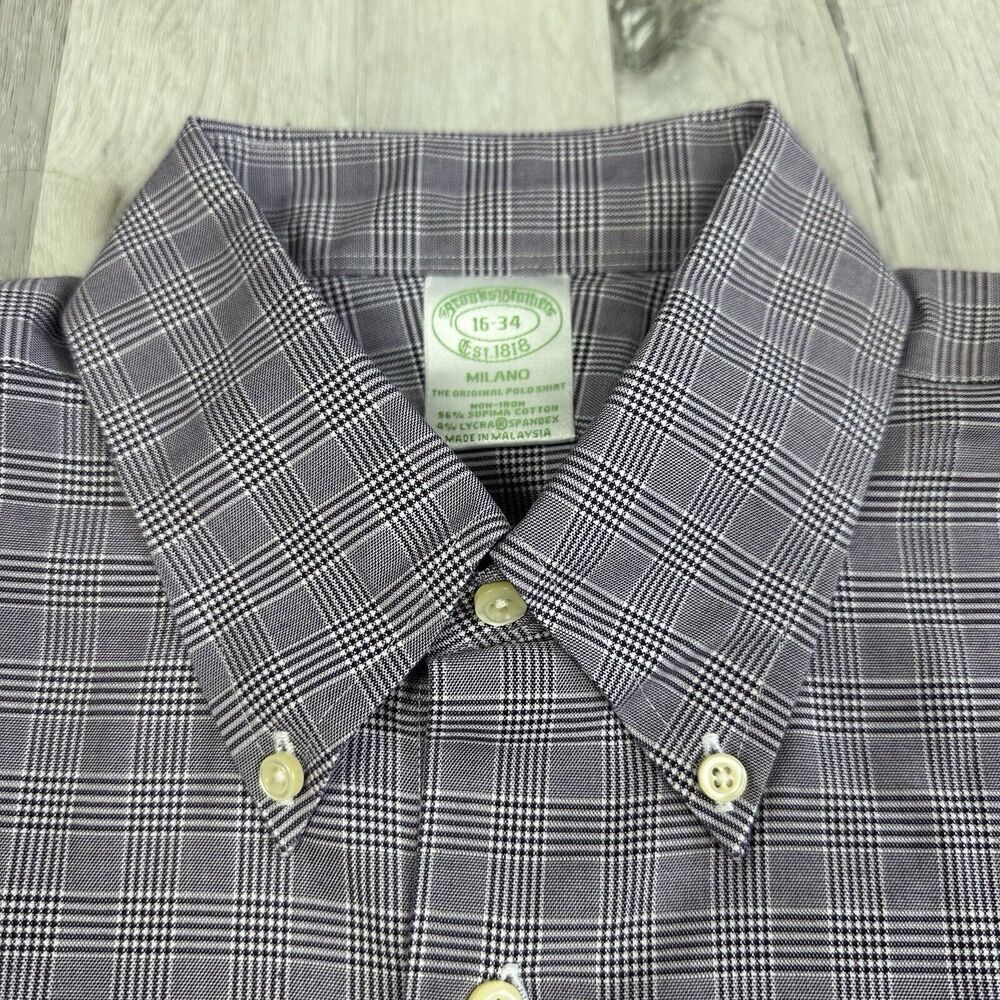 Brooks Brothers Shirt Mens Large 16-34 Purple Plaid Milano Fit Oxford Preppy - Picture 4 of 8